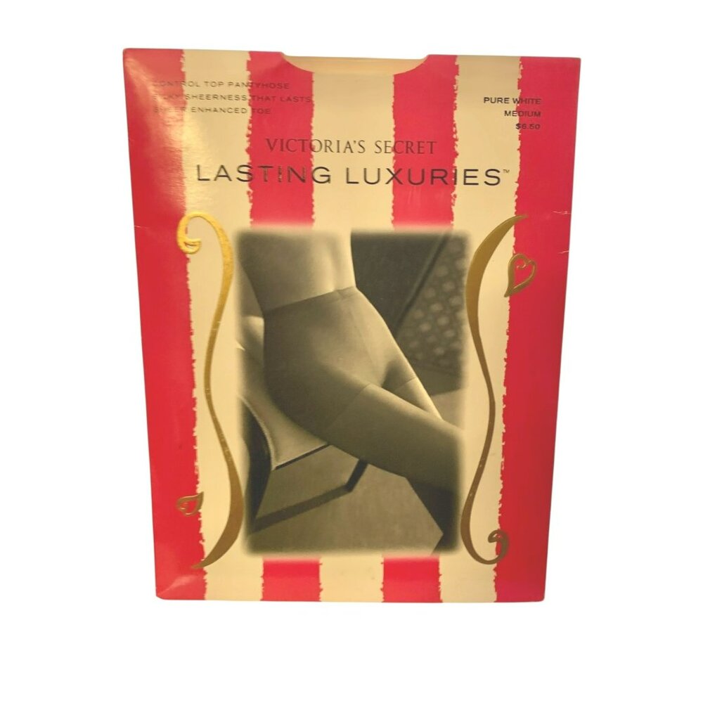 Victorias Secret Lasting Luxuries Control Top Pantyhose Pure White Silky Sheer
